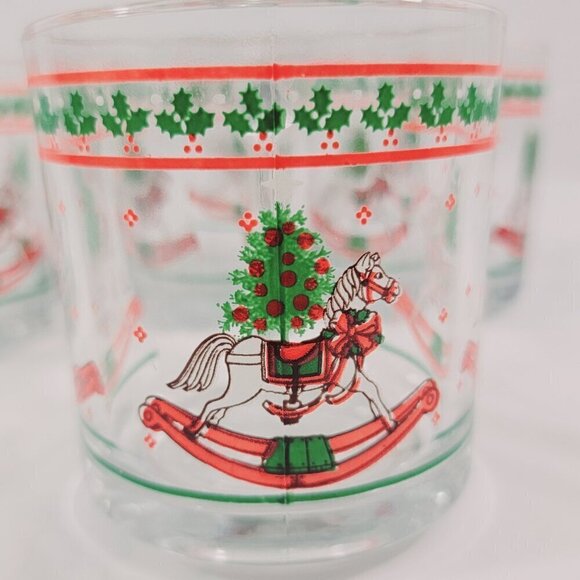 Anchor Hocking Christmas Memories Holly Rocking Horse Drink Glasses - Set of 4 - Picture 3 of 16